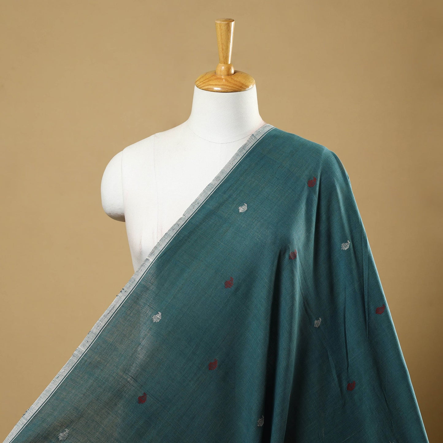 Blue Handspun Handloom Natural Dyed Cotton Jamdani Fabric