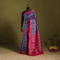 Blue - handspun handloom silk pochampally patola ikat saree