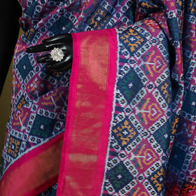 Blue - handspun handloom silk pochampally patola ikat saree