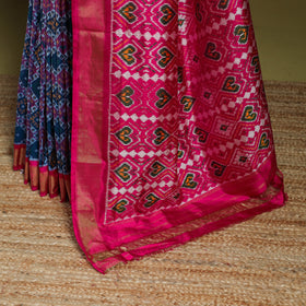 Blue - handspun handloom silk pochampally patola ikat saree