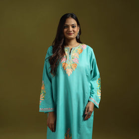 Blue - handwoven aari embroidered kashmiri merino wool