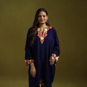 Blue - handwoven aari embroidered kashmiri merino wool