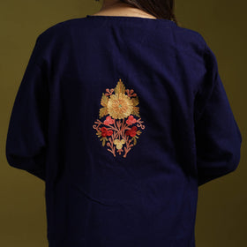 Blue - handwoven aari embroidered kashmiri merino wool