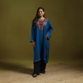 Blue - handwoven aari hand embroidered kashmiri merino wool