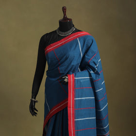 Blue - handwoven cotton begumpuri saree 03 - handcrafted