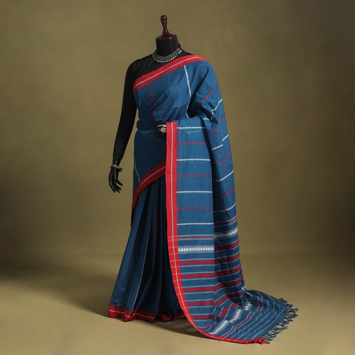 Blue - handwoven cotton begumpuri saree 03 - handcrafted