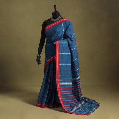 Blue - handwoven cotton begumpuri saree 03 - handcrafted