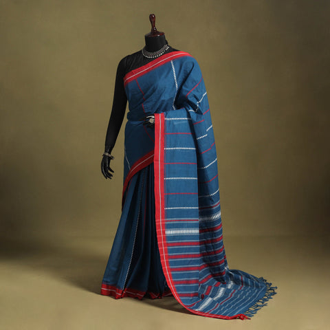 Blue - handwoven cotton begumpuri saree 03 - handcrafted
