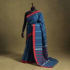 Blue - handwoven cotton begumpuri saree 03 - handcrafted
