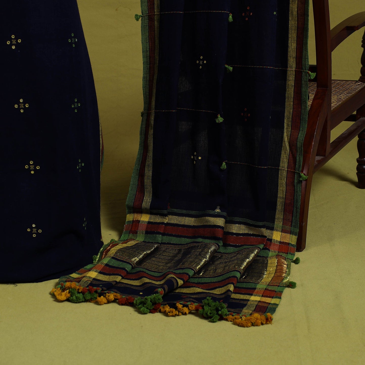 Buy Blue Handwoven Kala Cotton 3pc Kutch Bhujodi Dress Material