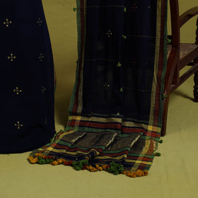 Buy Blue Handwoven Kala Cotton 3pc Kutch Bhujodi Dress Material
