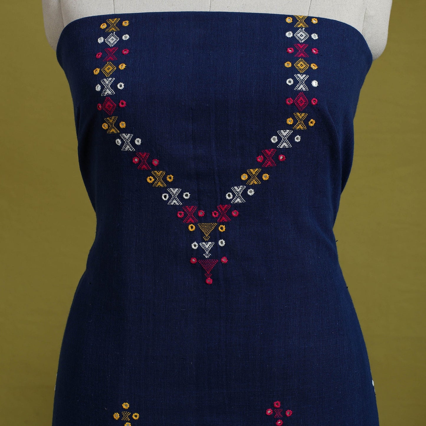  Blue Handwoven Kala Cotton 3pc Kutch Bhujodi Dress Material