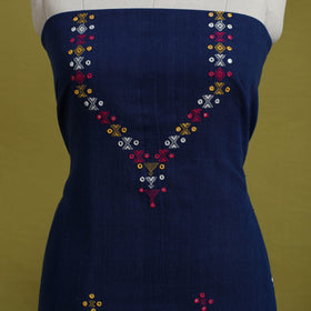  Blue Handwoven Kala Cotton 3pc Kutch Bhujodi Dress Material