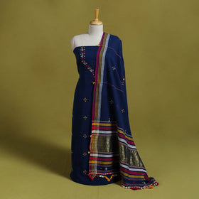  Blue Handwoven Kala Cotton 3pc Kutch Bhujodi Dress Material