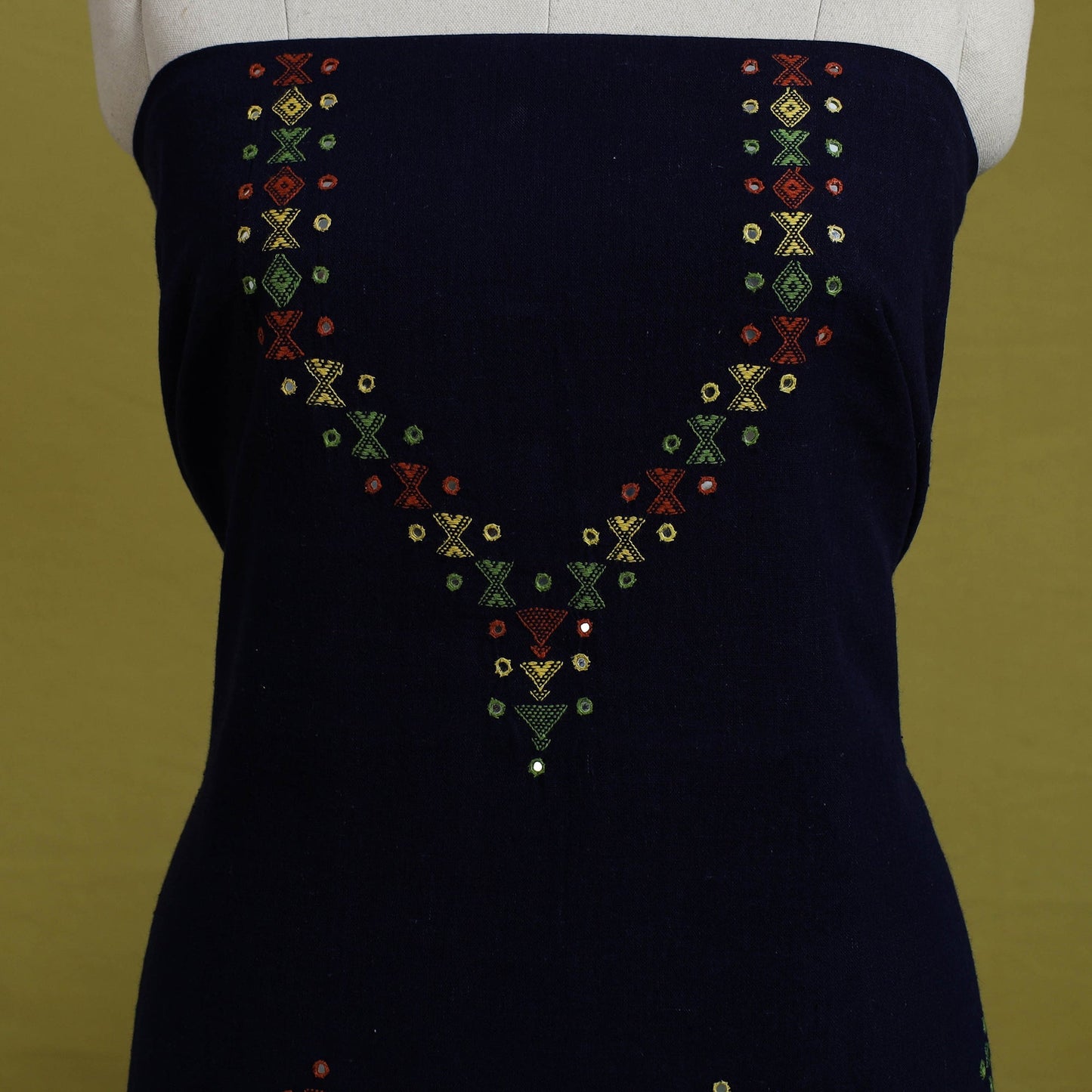 Buy Blue Handwoven Kala Cotton 3pc Kutch Bhujodi Dress Material