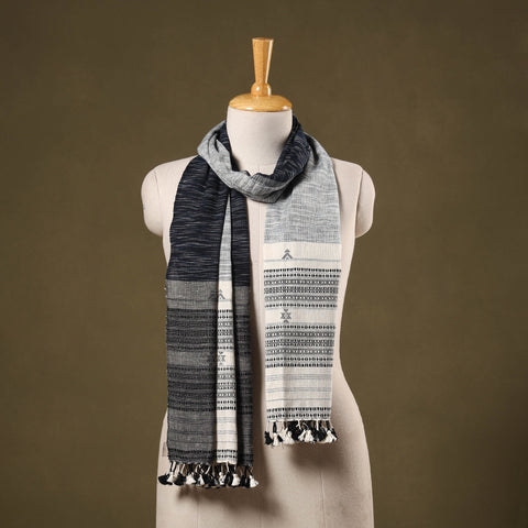 Blue - handwoven kala cotton kutch bhujodi stole 19