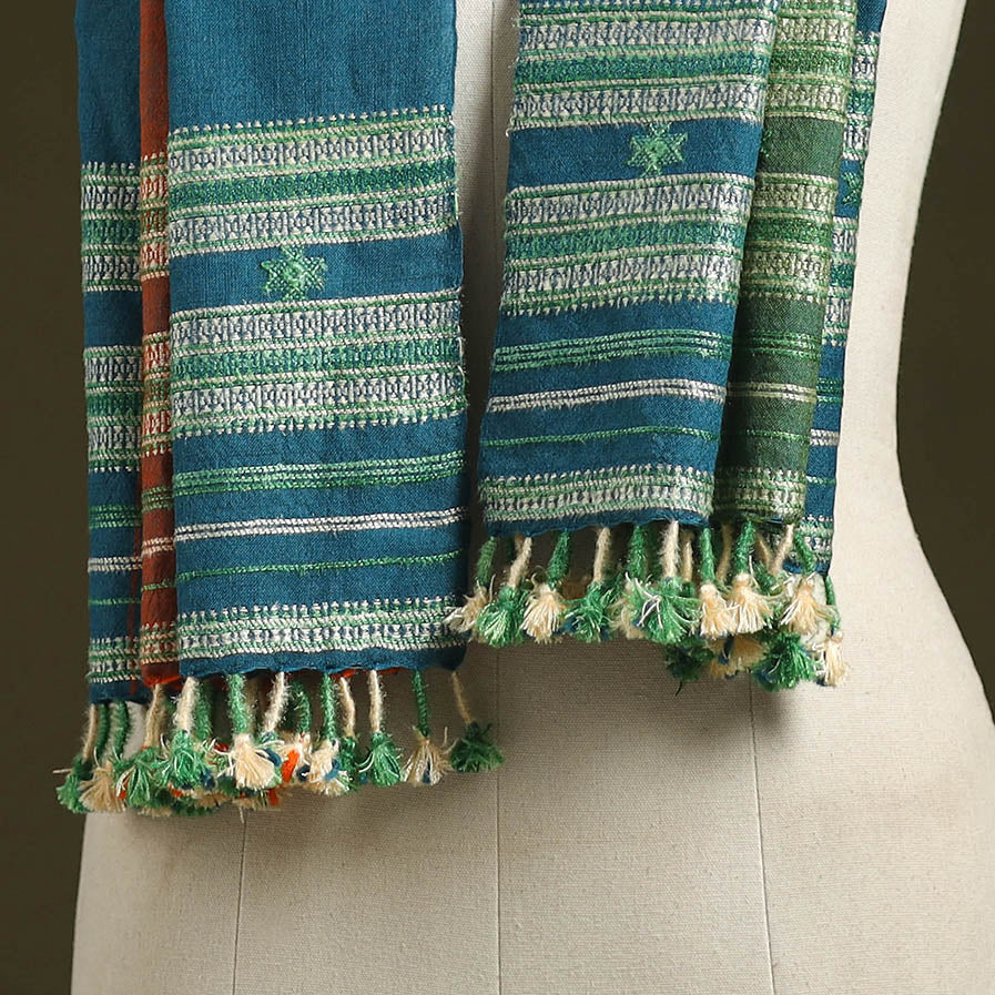Blue - handwoven merino wool kutch bhujodi stole 28