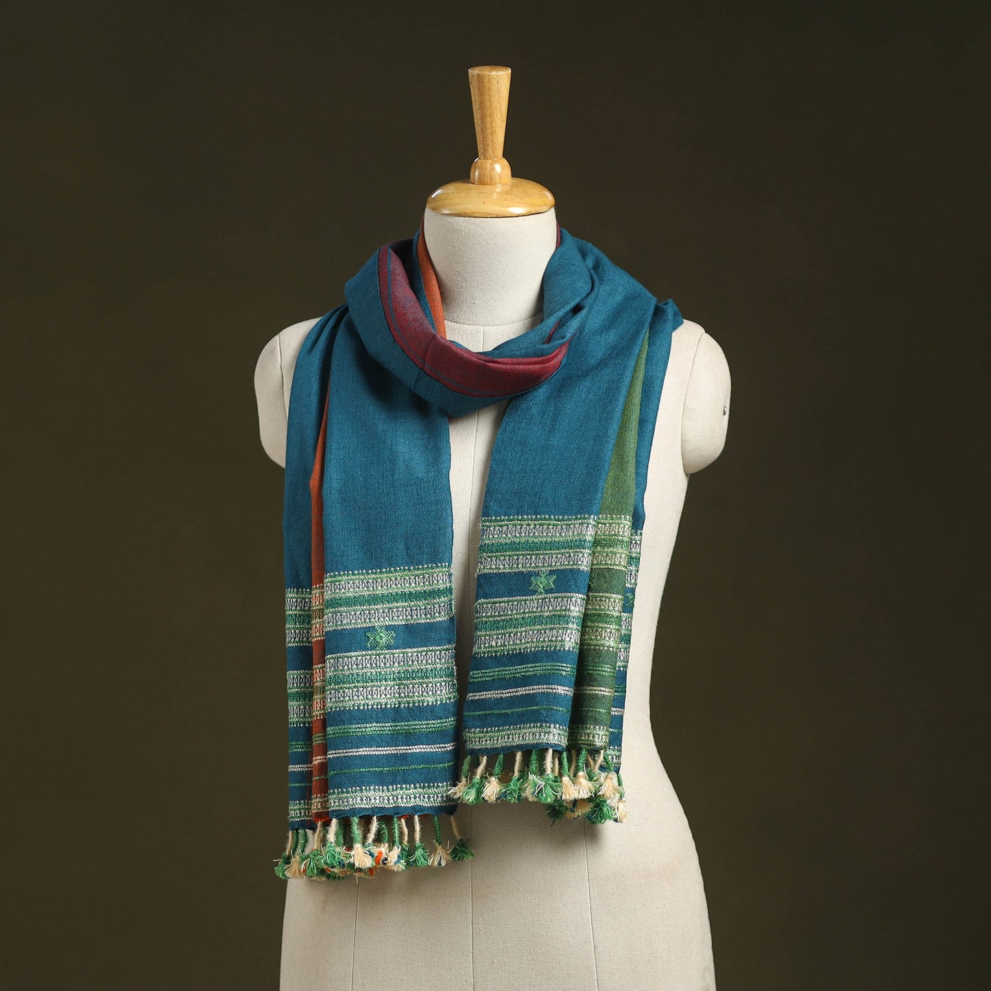 Blue - handwoven merino wool kutch bhujodi stole 28