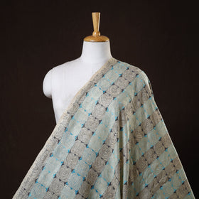 Blue - handwoven pure tussar silk kantha work fabric 08