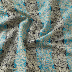 Blue - handwoven pure tussar silk kantha work fabric 08