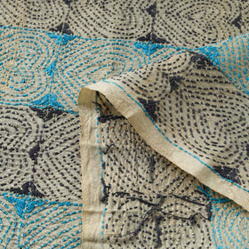 Blue - handwoven pure tussar silk kantha work fabric 08