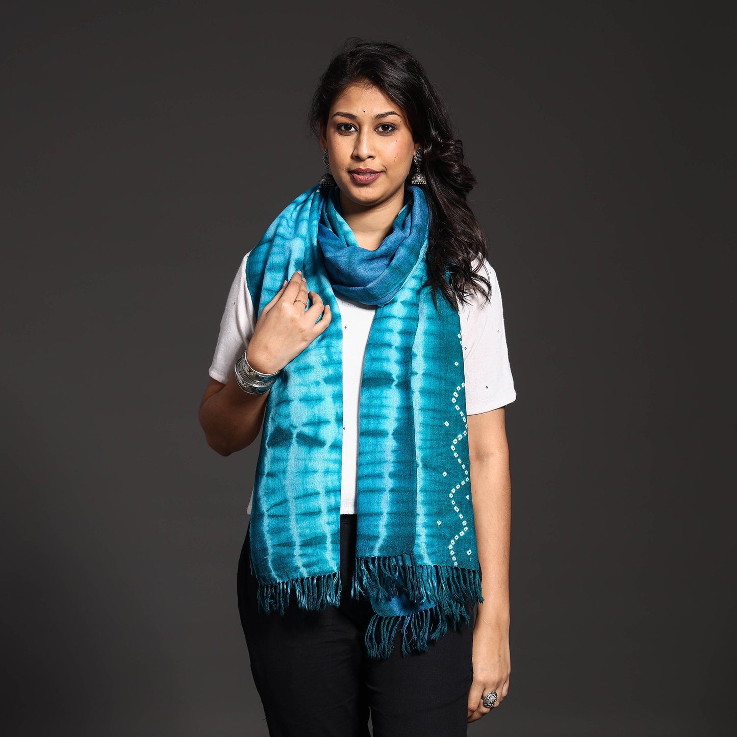 Blue - handwoven tie-dye merino wool shibori & bandhani