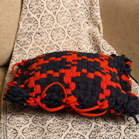 Blue - handwoven upcycled cotton cushion cover (12 x 12 in)