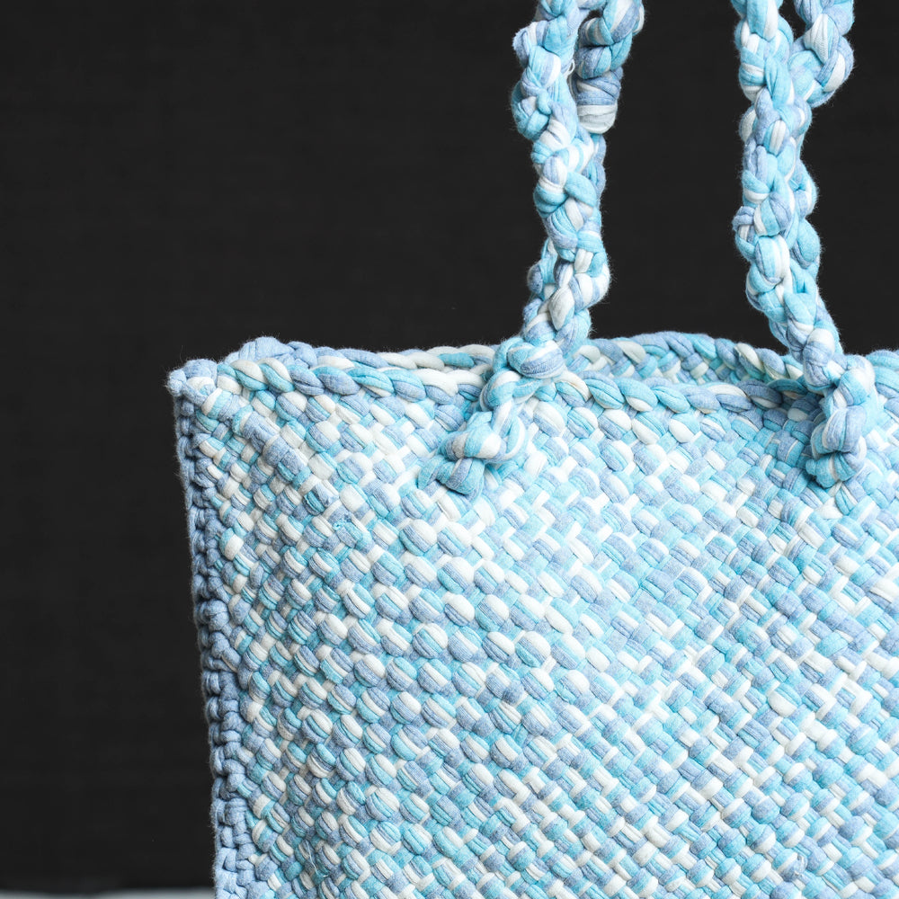 Blue Handwoven Upcycled Cotton Hand/Lunch Bag