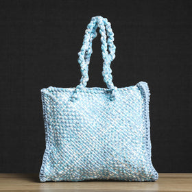 Blue Handwoven Upcycled Cotton Hand/Lunch Bag
