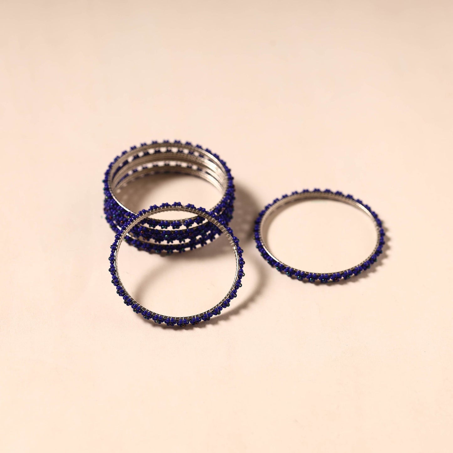Blue - hapur flower beadwork bangles by aagaz (set of 6) 19