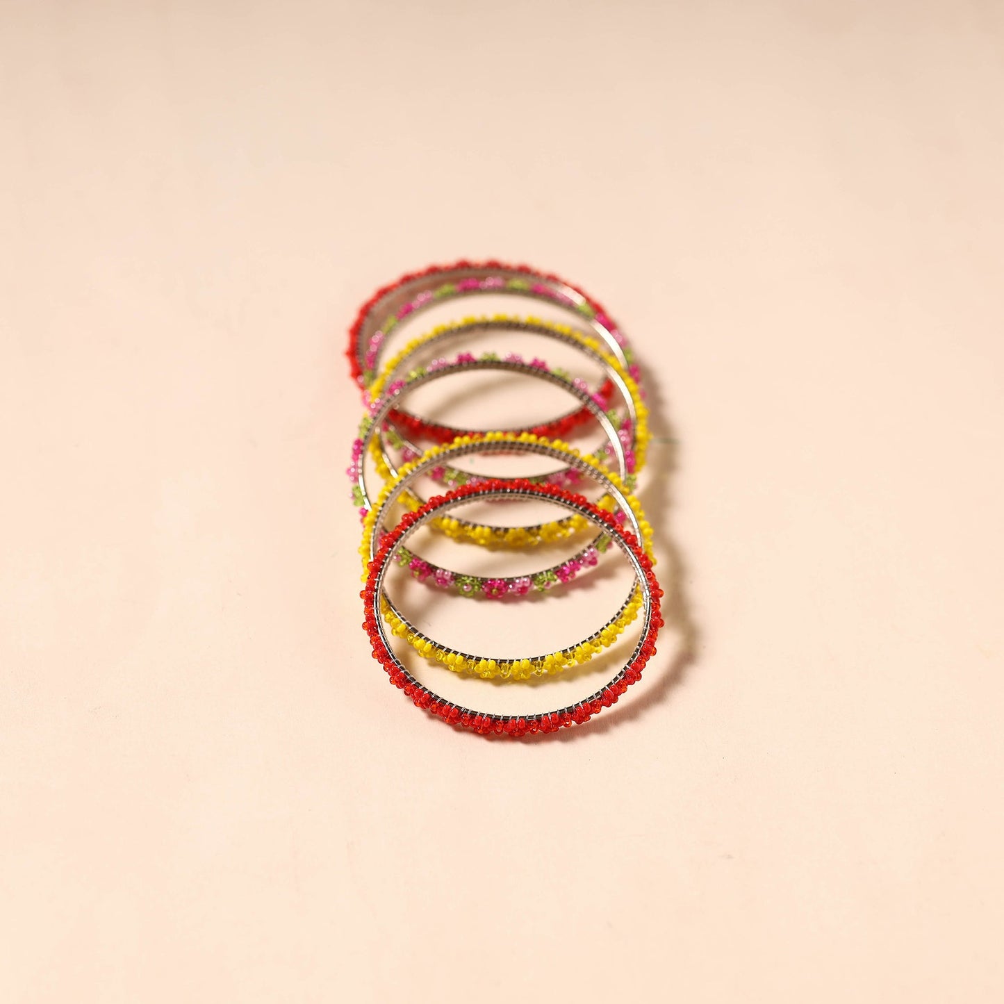 Blue - hapur flower beadwork bangles by aagaz (set of 6) 22