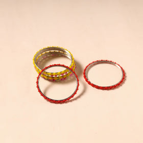 Blue - hapur flower beadwork bangles by aagaz (set of 6) 22