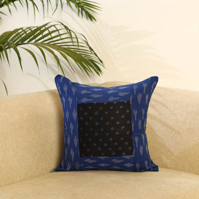 Buy Blue Ikat Cotton with Bandhani Modal Silk Cushion Cover