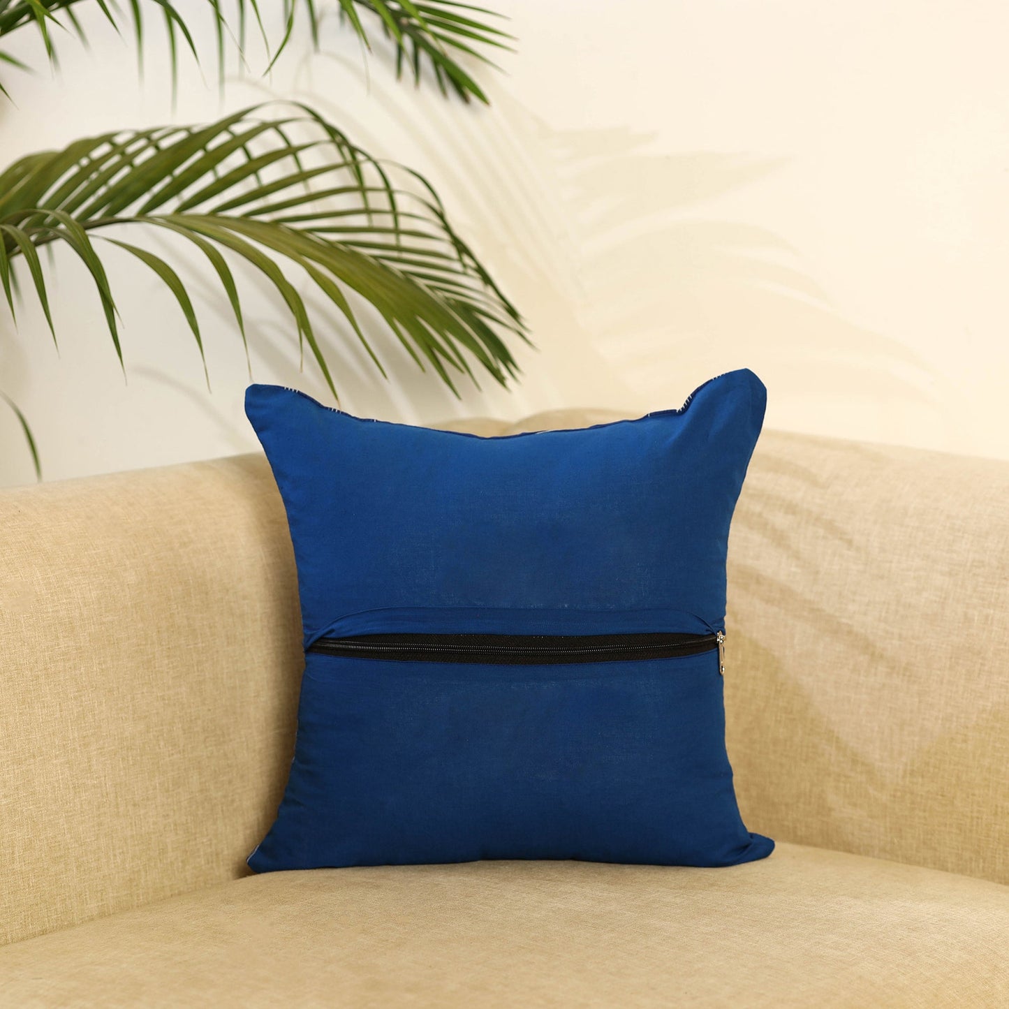 Buy Blue Ikat Cotton with Bandhani Modal Silk Cushion Cover