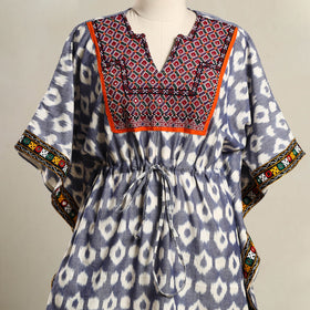 Blue Ikat Cotton Kaftan with Desert Thread Embroidery (Short)