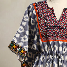 Blue Ikat Cotton Kaftan with Desert Thread Embroidery (Short)