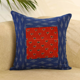 Blue Ikat Cotton with Ajrakh Modal Silk Cushion Cover