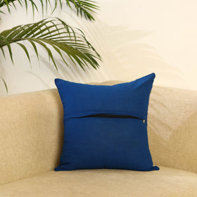 Blue Ikat Cotton with Ajrakh Modal Silk Cushion Cover