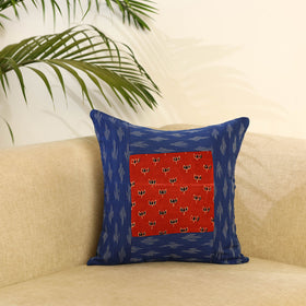 Blue Ikat Cotton with Ajrakh Modal Silk Cushion Cover