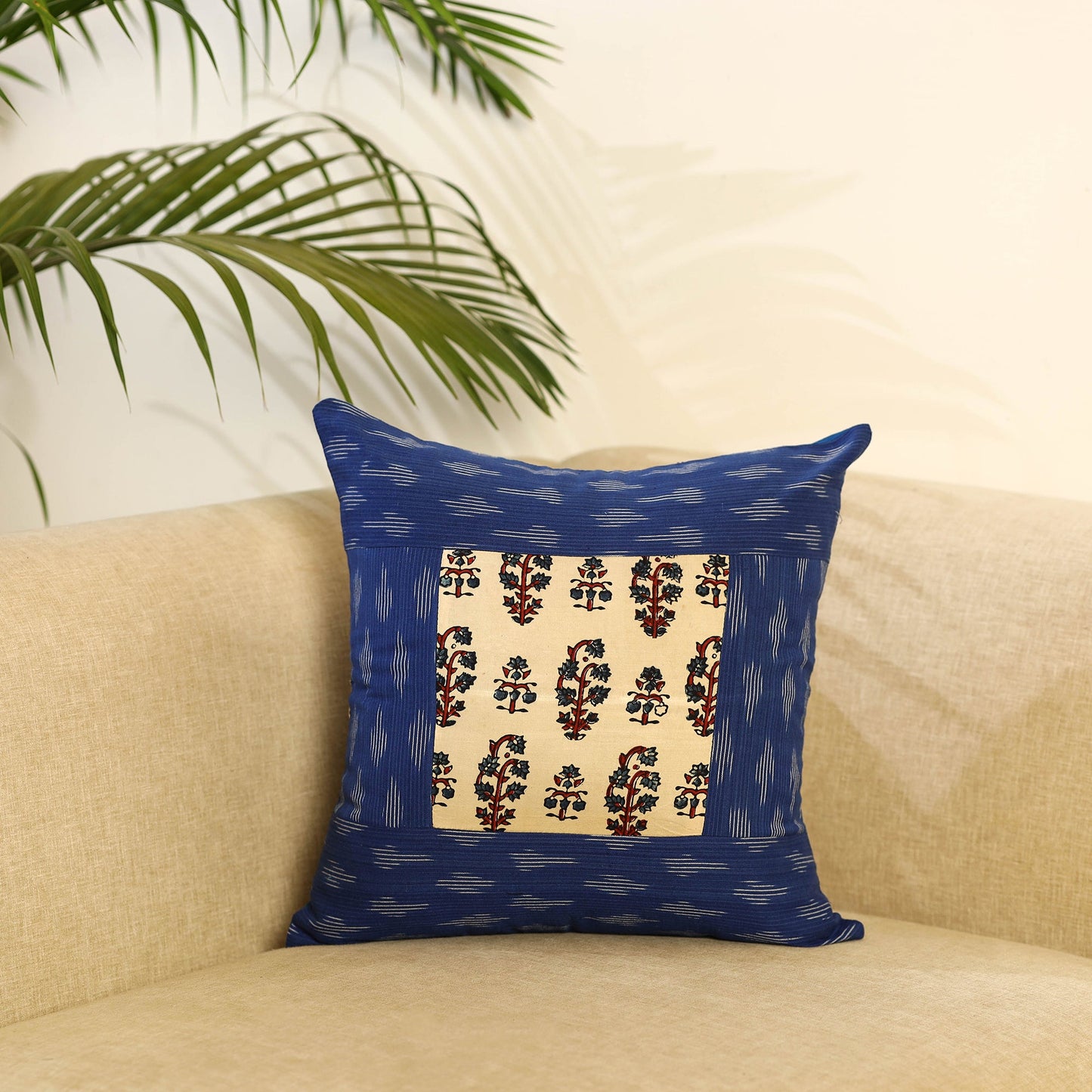 Blue - ikat cotton with modal silk cushion cover 03