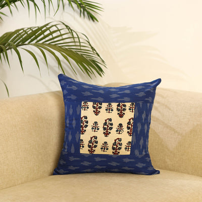 Blue - ikat cotton with modal silk cushion cover 03