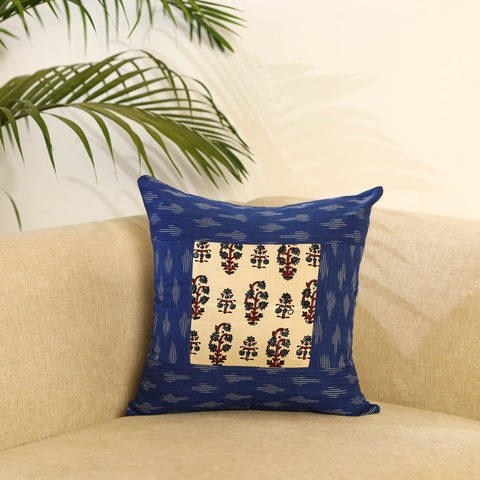 Blue - ikat cotton with modal silk cushion cover 03