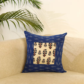 Blue - ikat cotton with modal silk cushion cover 03