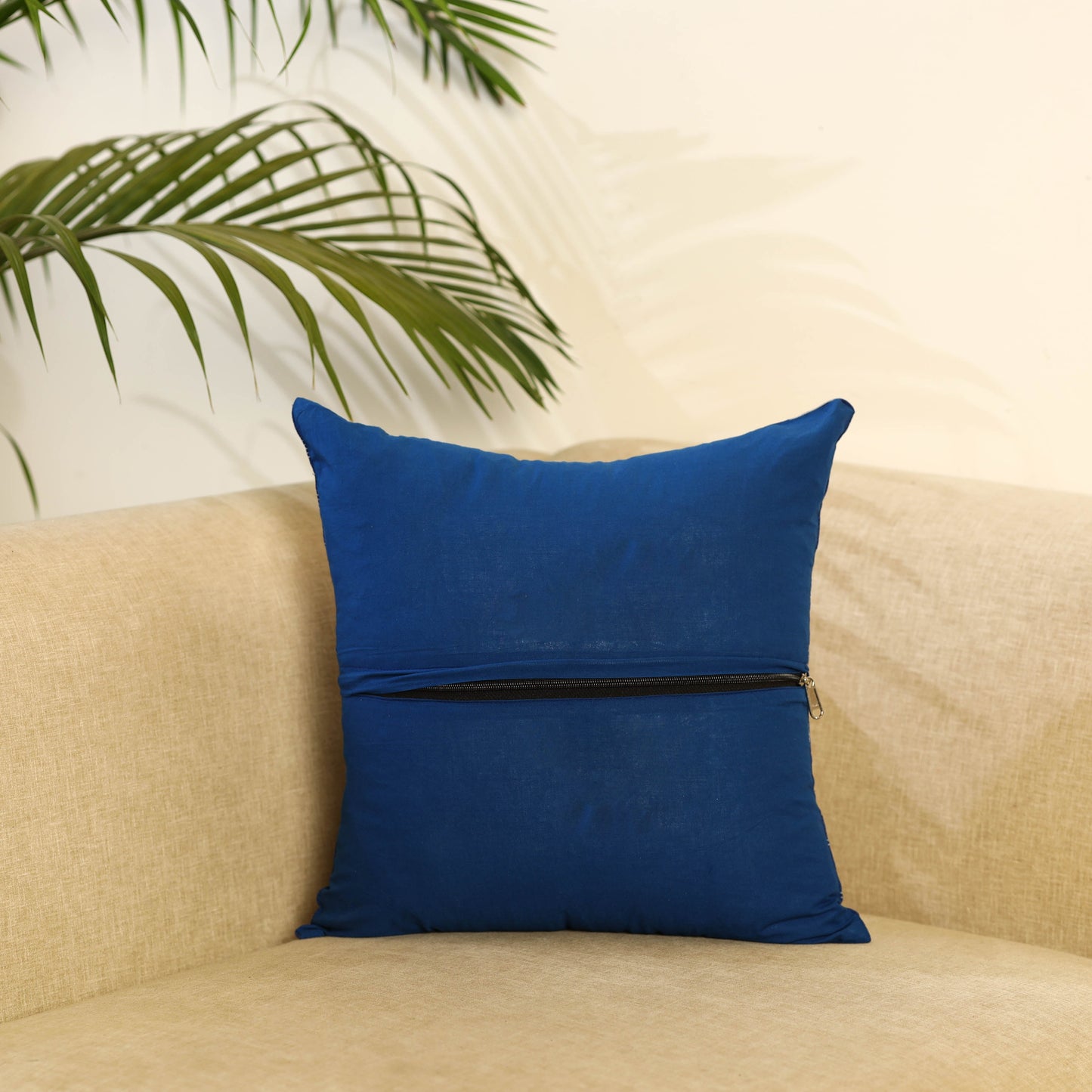Blue - ikat cotton with modal silk cushion cover 03