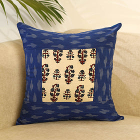 Blue - ikat cotton with modal silk cushion cover 03