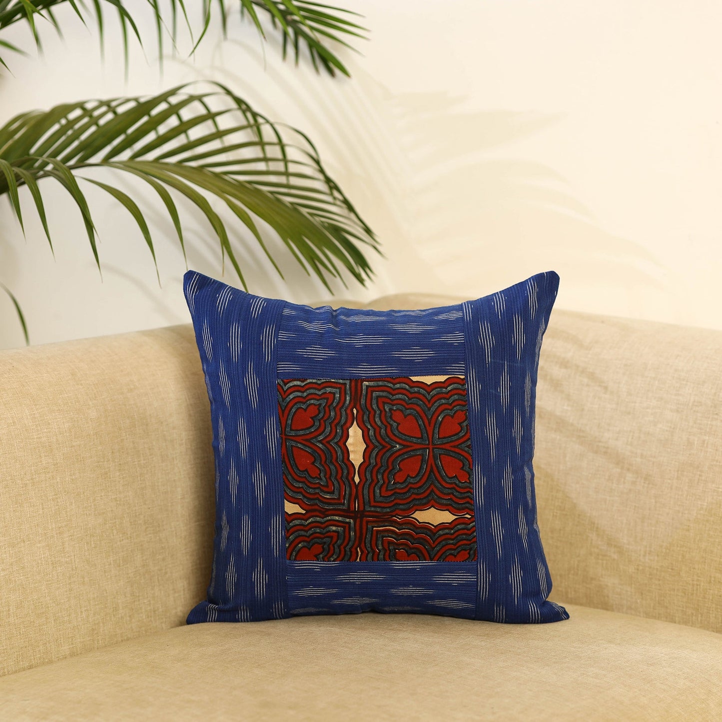 Blue - ikat cotton with modal silk cushion cover 09