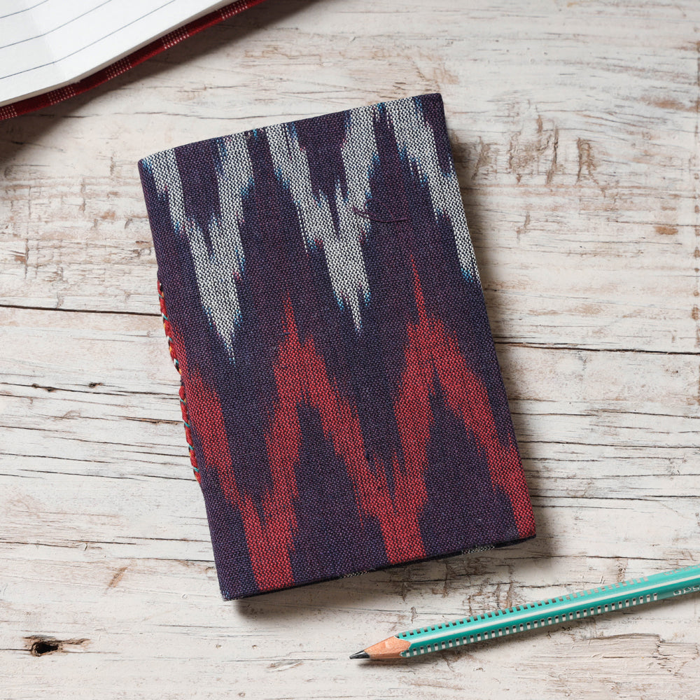 Blue - Ikat Fabric Cover Handmade Paper Notebook (5 x 3.5 in)