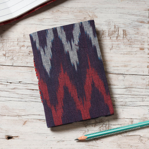 Blue - Ikat Fabric Cover Handmade Paper Notebook (5 x 3.5 in)