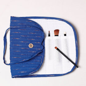  Ikat Fabric Multipurpose Segmented Make-up Brush Wrap Pouch/Case 