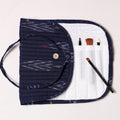  Ikat Fabric Multipurpose Segmented Make-up Brush Wrap Pouch/Case 
